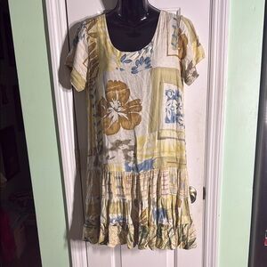 Jams World Yellow/Cream Vintage Harvest Drop Waist Sundress Mini Dress Size Med
